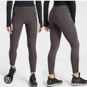 ATHLETA Headlands Hybrid Moto Tight Women's SZ 2 Gray Zip Pockets Travel Stretch
